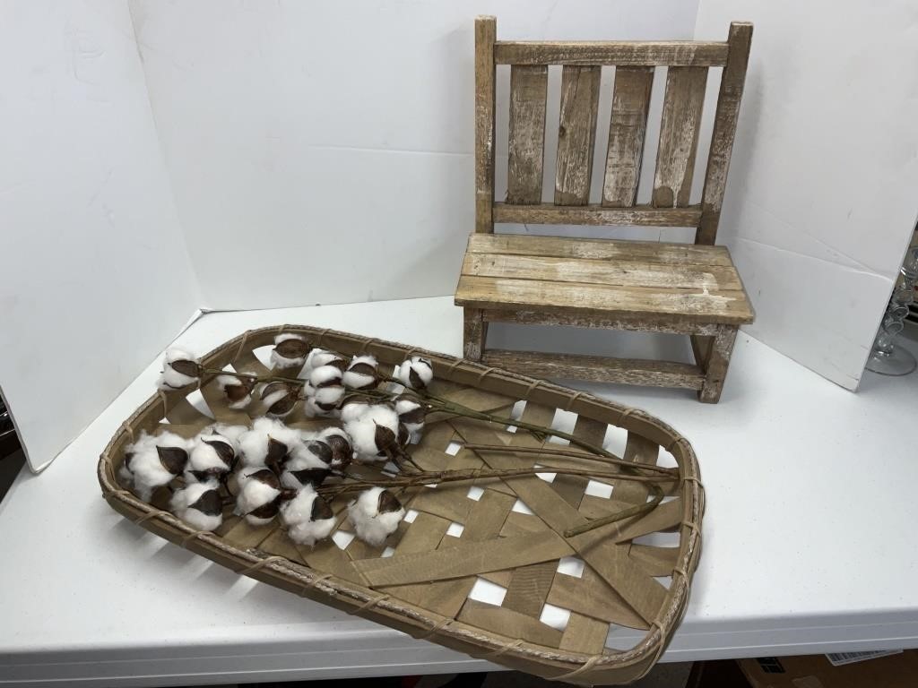 Basket with cotton weevil small wooden bench