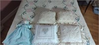 Group of Lace and Handmade Pillows & Bunny Doll