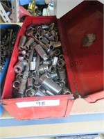 METAL TOOL BOX WITH ASSORTED SOCKETS