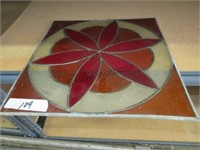 RED FLOWER STAINED GLASS 15.25"X14.75"