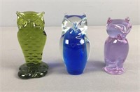 Lot Of 3 Pilgrim Art Glass Owls