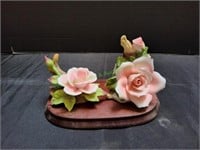 Porcelain Rose w/Wood Display