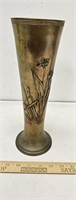 Solid Brass Vase w Flower Design- 12" Tall