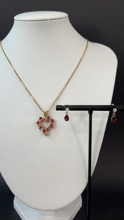STERLING SILVER RUBY NECKLACE W/ MATCHING EARRINGS