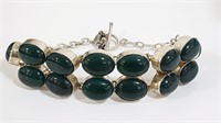 Green Stones Wrapped In Sterling Silver Bracelet