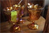 SET OF FOUR AMBER OPLAESCENT WINE GLASSES