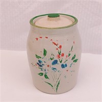 Antique Hand Painted Crock Jug with Lid