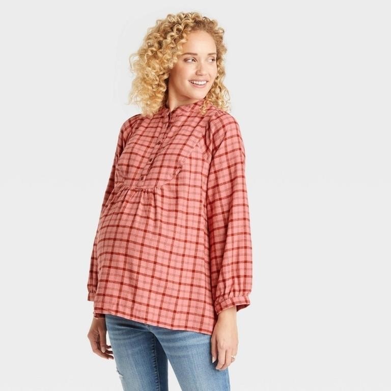 (10) Long Sleeve Brushed Flannel Maternity Blouse