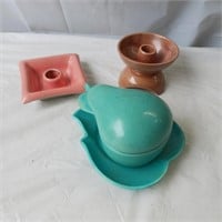 Redwin pottery - pear container, candle holders