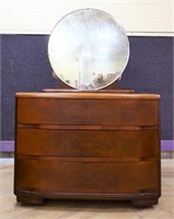 Vintage 3 drawer low chest w/ round mirror