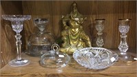 6 pieces of crystal items, gold tone Chinese god,