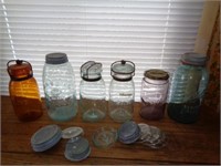 6 Canning Jars - Blue Globe,  Amber Globe, etc