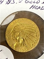 1235- 1914 $5.00 INDIAN HEAD GOLD COIN (NICE)