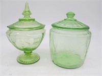 LOT OF 2 URANIUM GLASS CANDY/COVERED DISHES