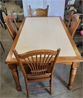TILE TOP DINING TABLE, 4 CHAIRS-ONE NOT MATCHING