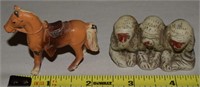 (2) Vtg Figures w/ Painted Lead Horse + Ceramic