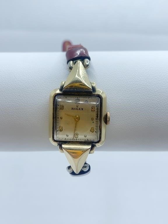 ROLEX WATCH 18K GOLD 348325 LEATHER BAND - 4454