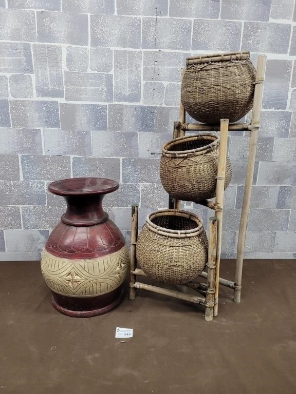 Large art vase and planter basket stand