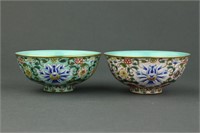 Pair Chinese Famille Rose Porcelain Bowls Qianlong