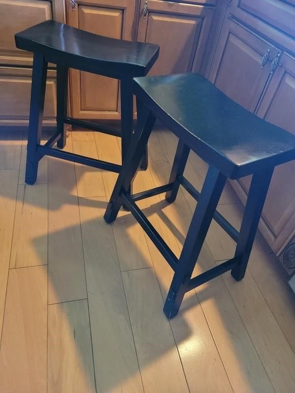 2 black-brown finish barstools