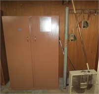 2 door metal cabinet, fan, pole lamp