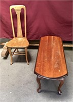 Maple Drop Leaf Table, Vintage Oak High Back Chair