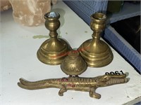Brass Alligator Nut Cracker, Bell and Candle