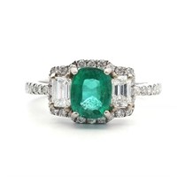18ct W/G Emerald 0.90ct and diamond ring