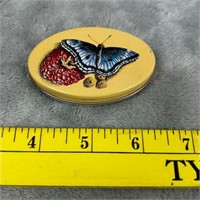 Small Vintage Metal Trinket Box Tin with Butterfly