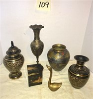 Assorted Brass Jars and a Duck
