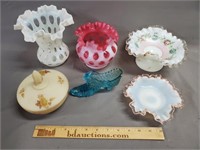 Fenton Glass Lot: Hand Painted, Coin Dot & More