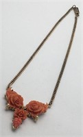 Victorian Gold Filled Necklace W Carved Flower