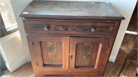 Antique commode cabinet, burled wood  look veneer