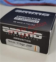 Ammo Inc 20 rds 9mm jacketed hollow point