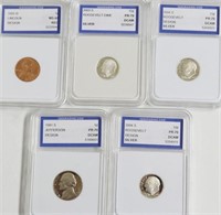 5// MIXED IGS GRADED COINS