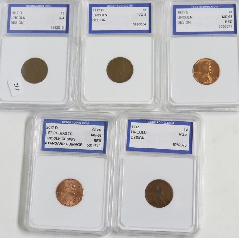 5// MIXED IGS GRADED COINS