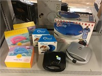 NIB pool floats, obowls, george foreman grill and
