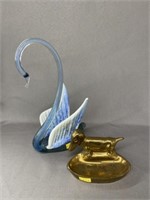 Unsigned Art Glass Swan with Ashtray