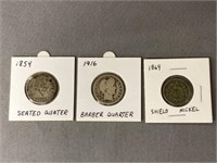 Silver Quarters with Shield Nickel