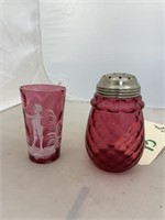 2 pcs Ruby Glass-Cheese Shaker & Juice Glass