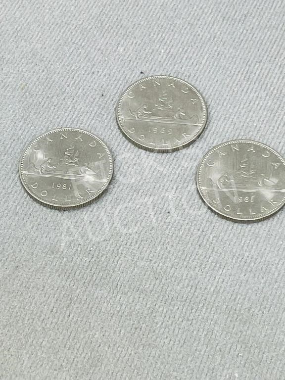 Canadian 3 dollar coins - 1969, 1981 & 1981