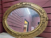 ANTIQUE OVAL MIRROR-GOLD GILT ORNATE FRAME,19X24.5