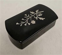 Black Lacquer Snuff Box with Silver Inlay