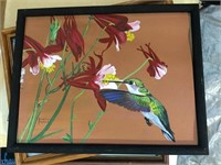 Humming Bird with Flowers Painting