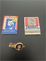 2 JFK matchbooks and tie clip