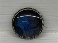 Sterling Silver Brooch with Blue Coloured Stone
