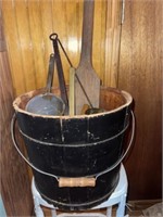 Wooden Bucket and Metal Ladles