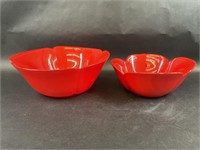 Two Red Glass Flower Bowls One Made in Italy