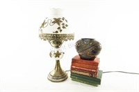 Satin Glass Electrified Lamp,  Hard Cover Books