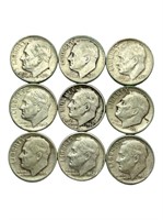 Nine Roosevelt Dimes 22.5 Grams of Silver Selling